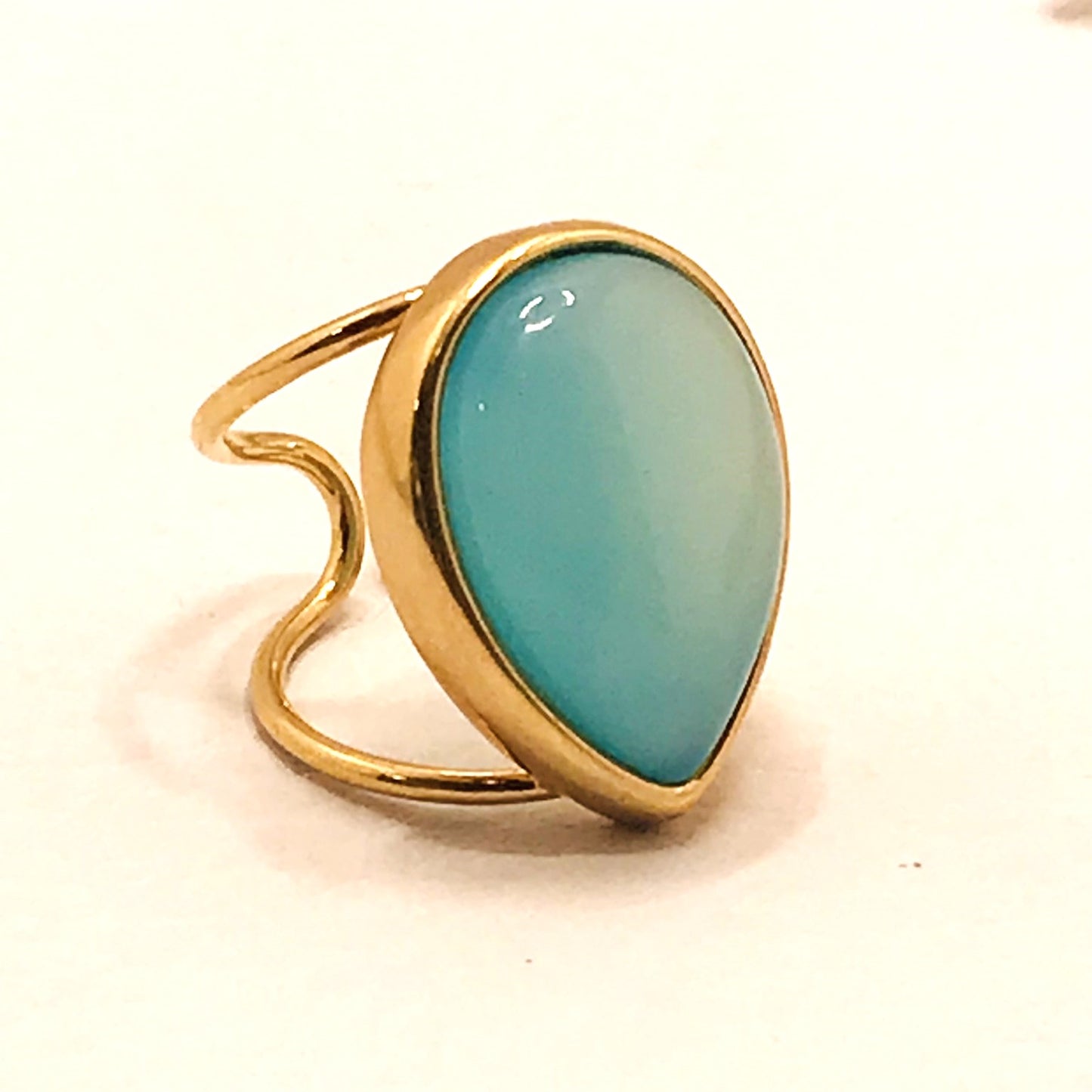 Large Drop Gemstone Adjustable Ring - Blue Agate