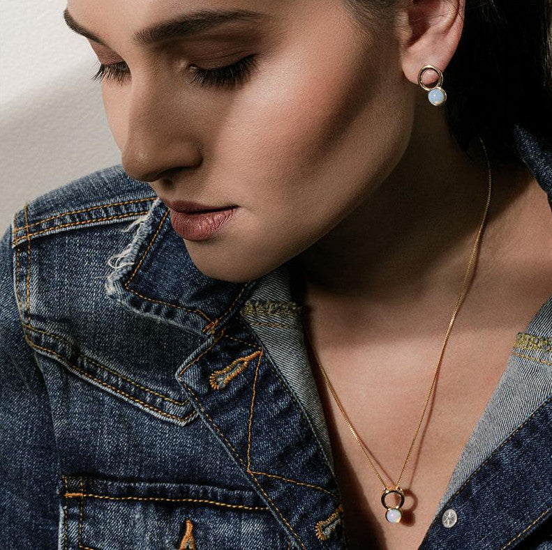 Double Circles Small Earring - Blue Agate