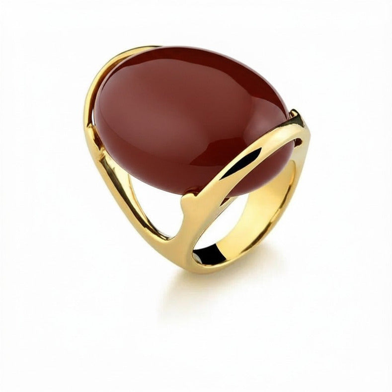 Medium Oval Gemstone Ring - Red Agate