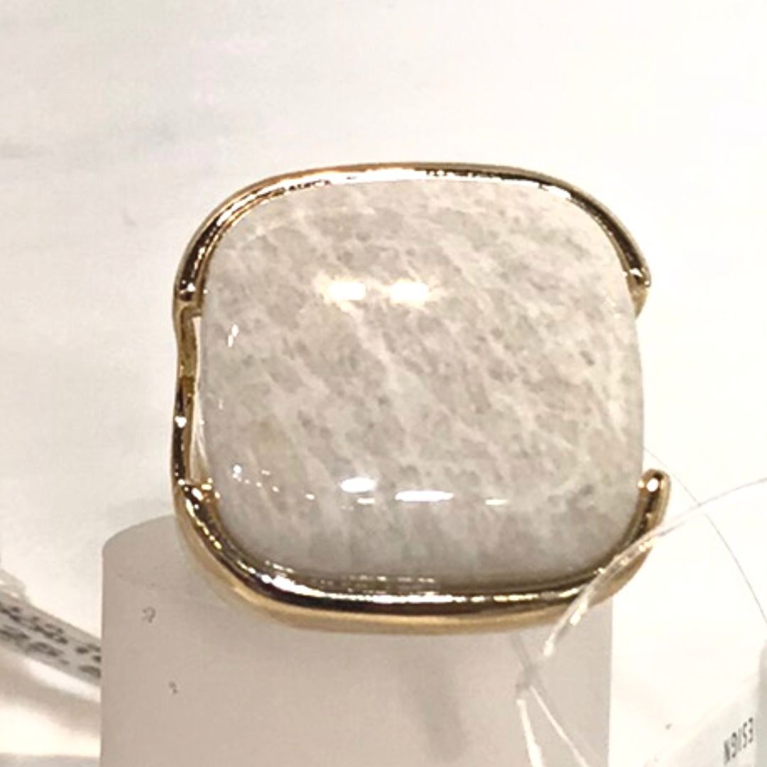 Square Gemstone Ring - Beige Amazonite