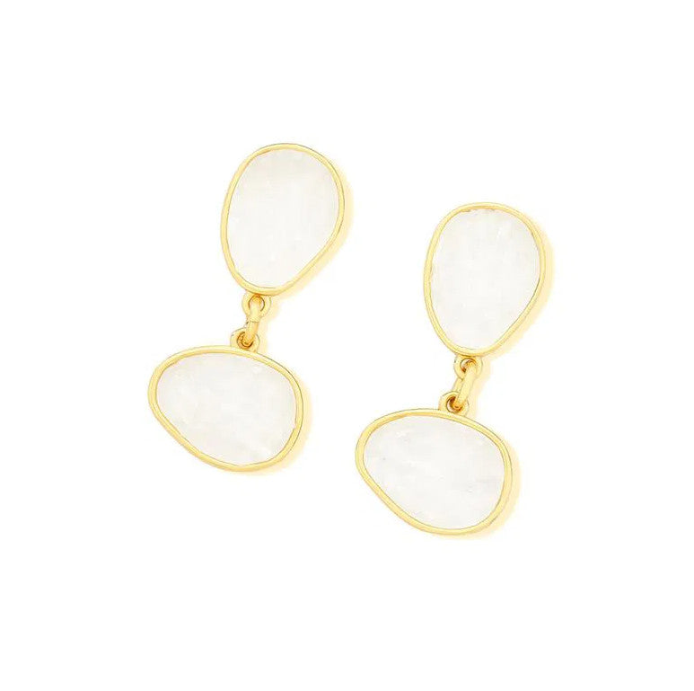 Pendiente de poste de piedra preciosa rectangular - Cuarzo rosa