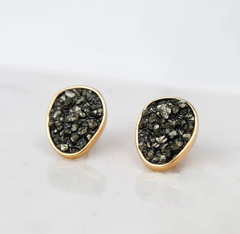 Pendiente de poste de piedra preciosa rectangular - Cuarzo rosa