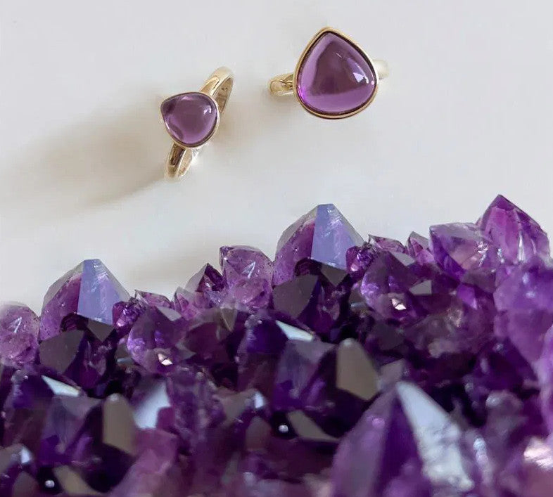 Small Drop Adjustable Ring - Amethyst