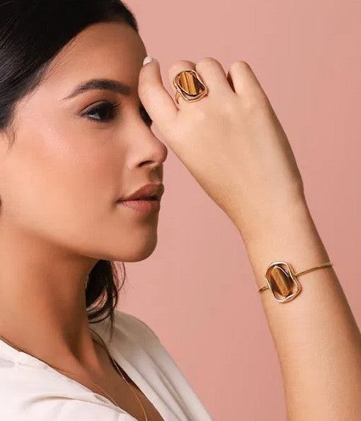 Geometric Elipse Ring- Tiger Eye