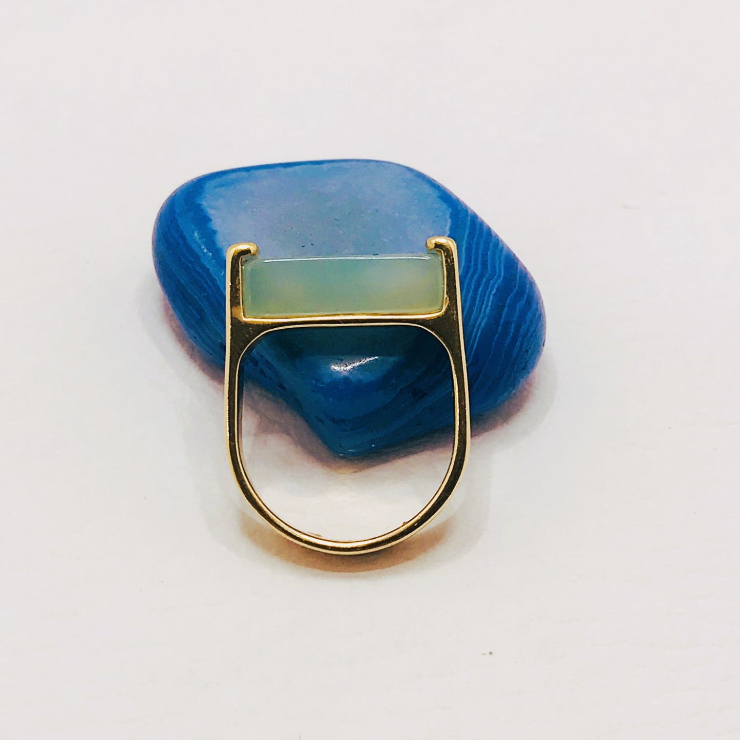 Rio Design Geometric Stick Ring - Blue Sky Agate