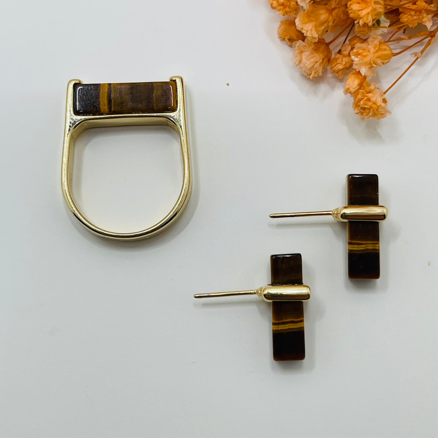 Jungle Gems Block Ring - Tiger Eye