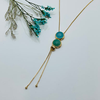 Whisper Tie Necklace - Green Quartz and Blue Agate