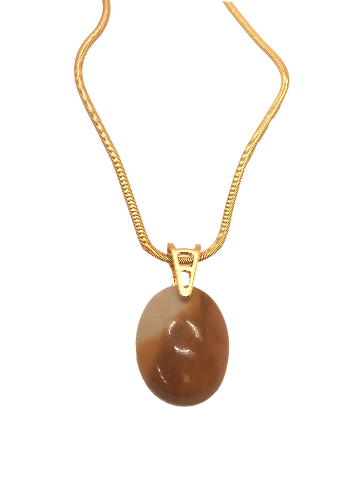 Colgante Ovalado Grande con Piedra Preciosa CHAPADO ORO 18K Jaspe Policromado