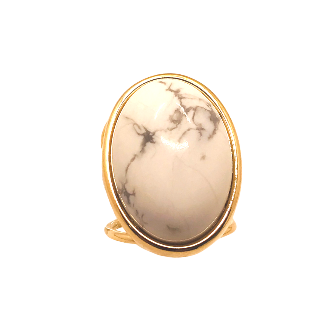 Oval Gemstone Adjustable Ring - White Howlite