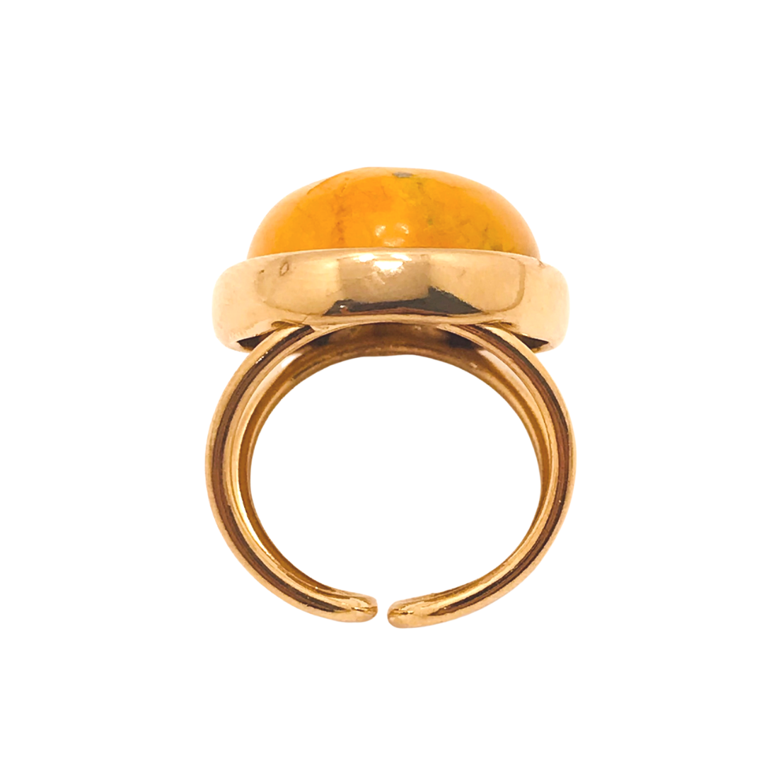 Oval Gemstone Adjustable Ring - Yellow Howlite