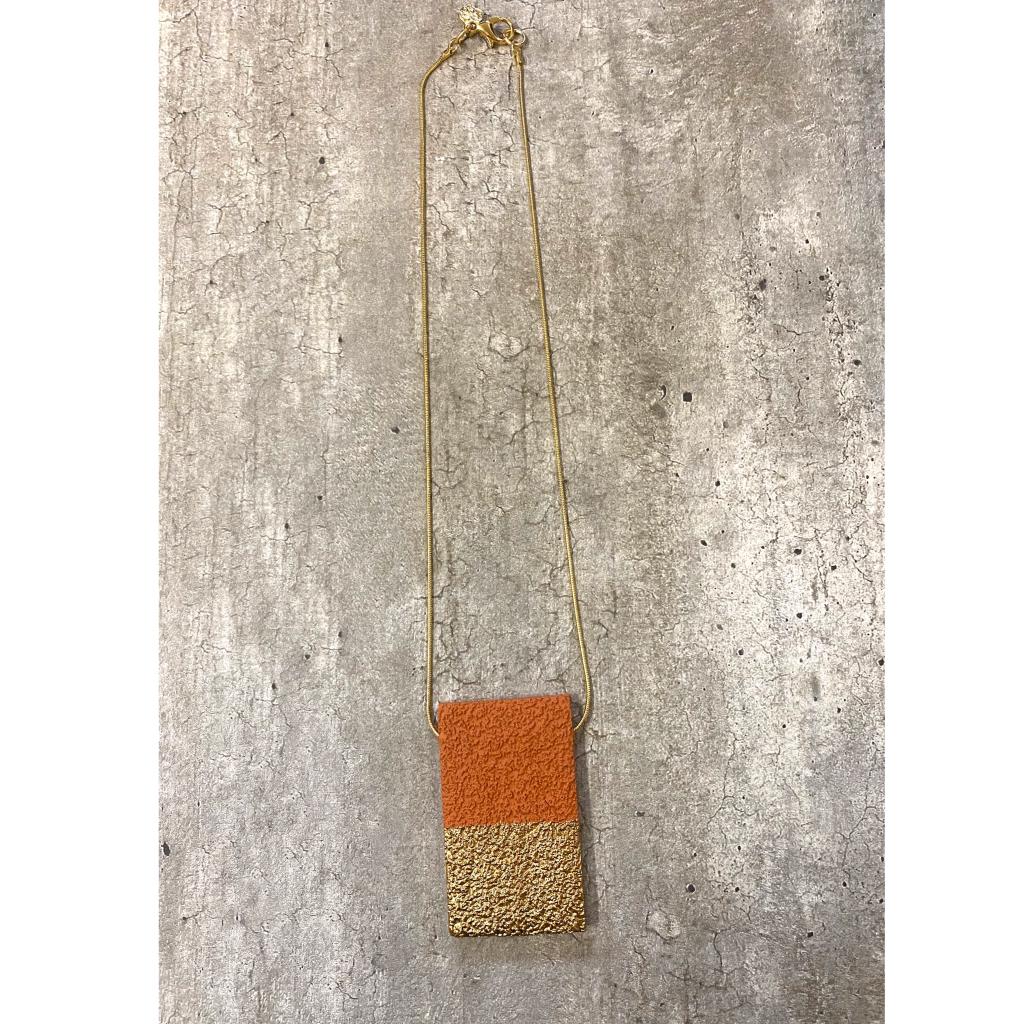 Concrete Texture Short Necklace - Orange & Gold