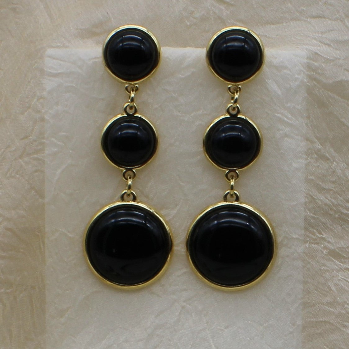Three Circles Gemstones Drop Earring - Black Agate