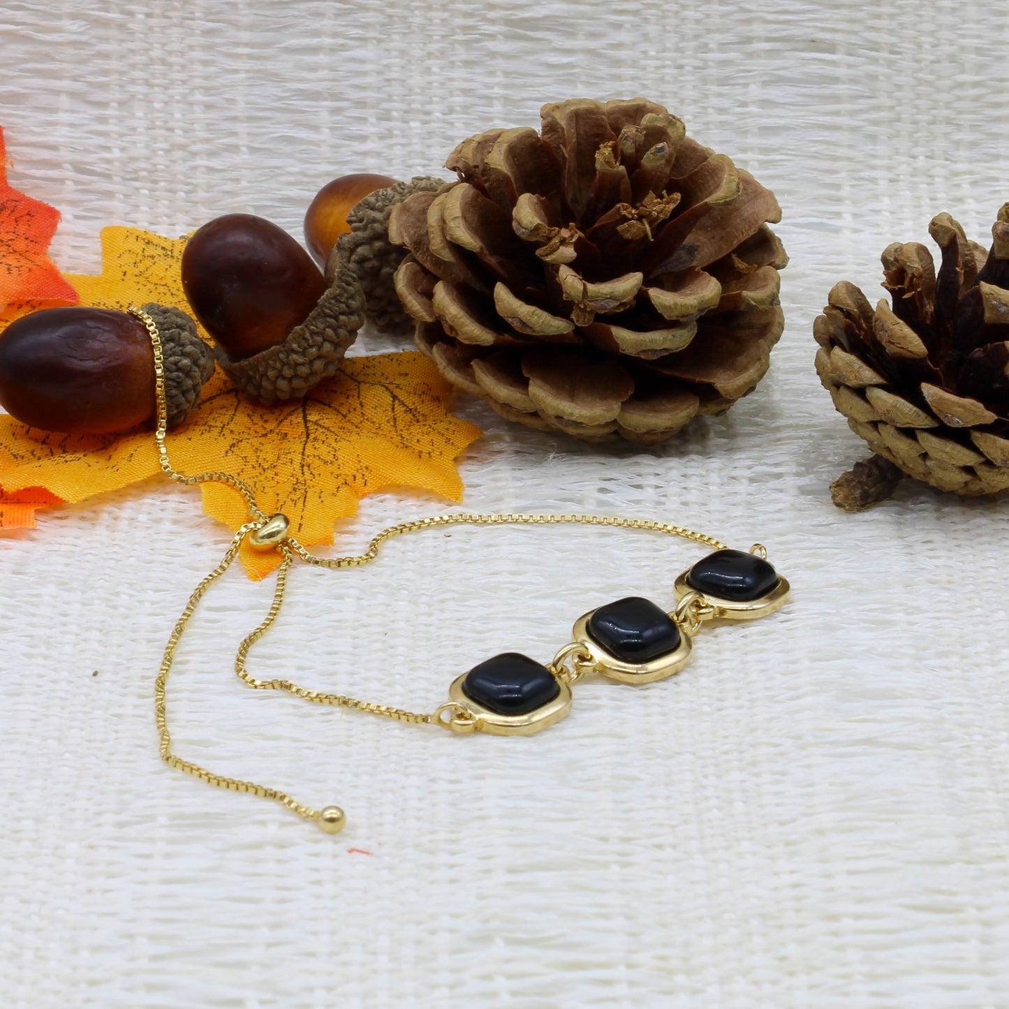 Three Gemstones Adjustable Bracelet