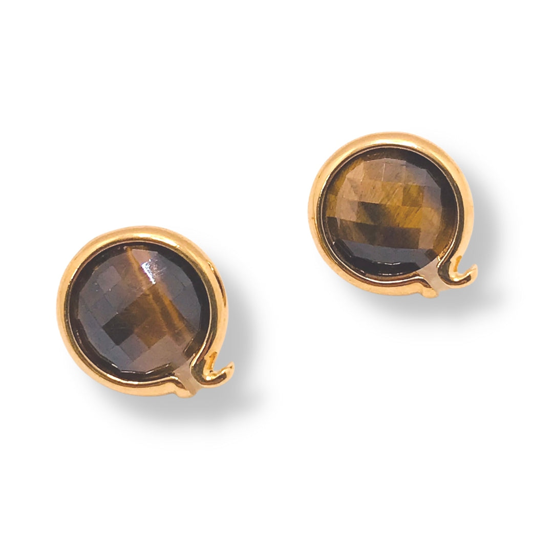 Curvy Pearly Gemstone Earring - Pearly Tiger Eye