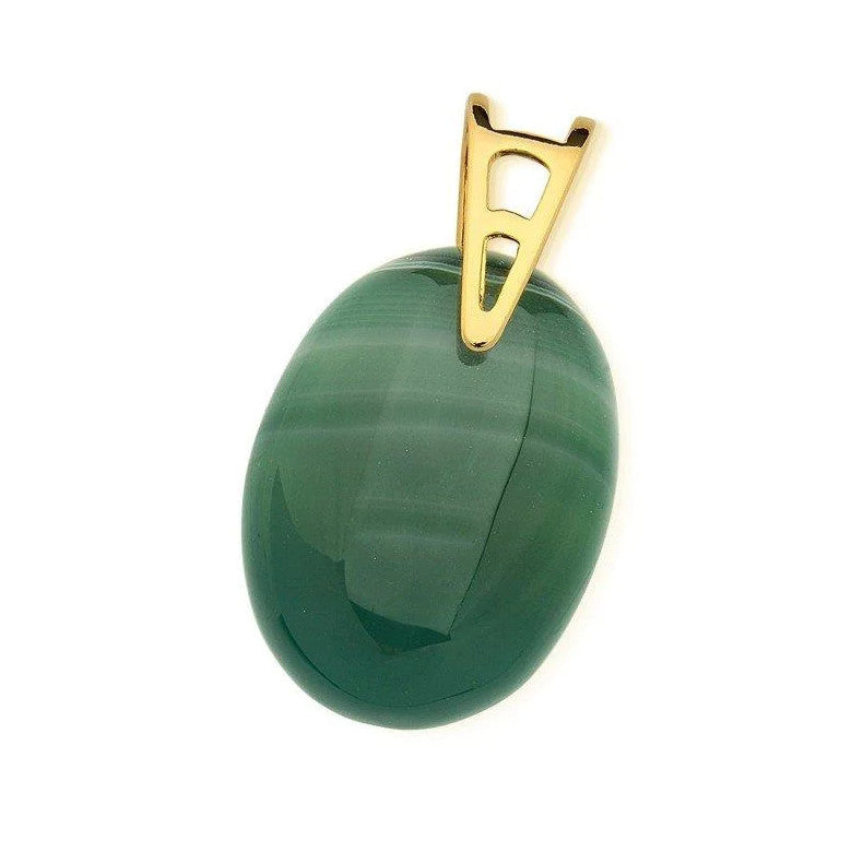 Large Oval Gemstone Pendant - Green Agate