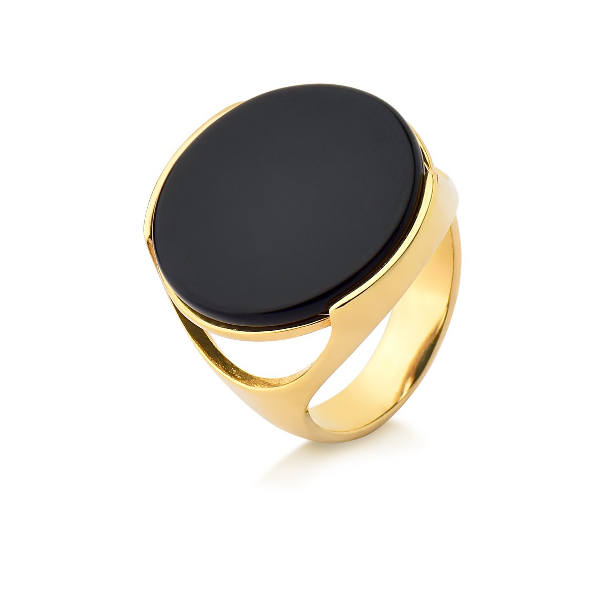 Geometric Circular Gemstone Ring - Black Agate