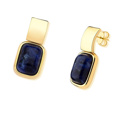 Rectangular Gemstone Post Earring - Rutiled Quartz - Gold Plated