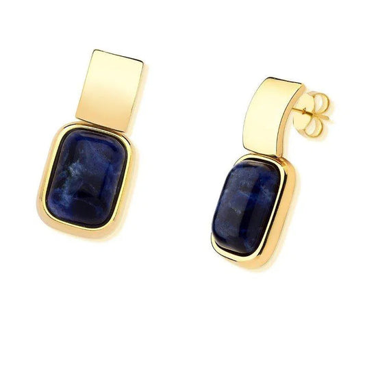 Pendiente de poste de piedra preciosa rectangular - Cuarzo rosa