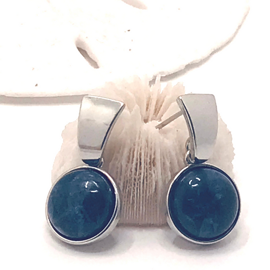 Drop Circle Gemstone Earring - Black Agate - Rhodium Plated