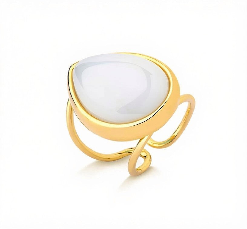 Large Drop Gemstone Adjustable Ring - Opaline