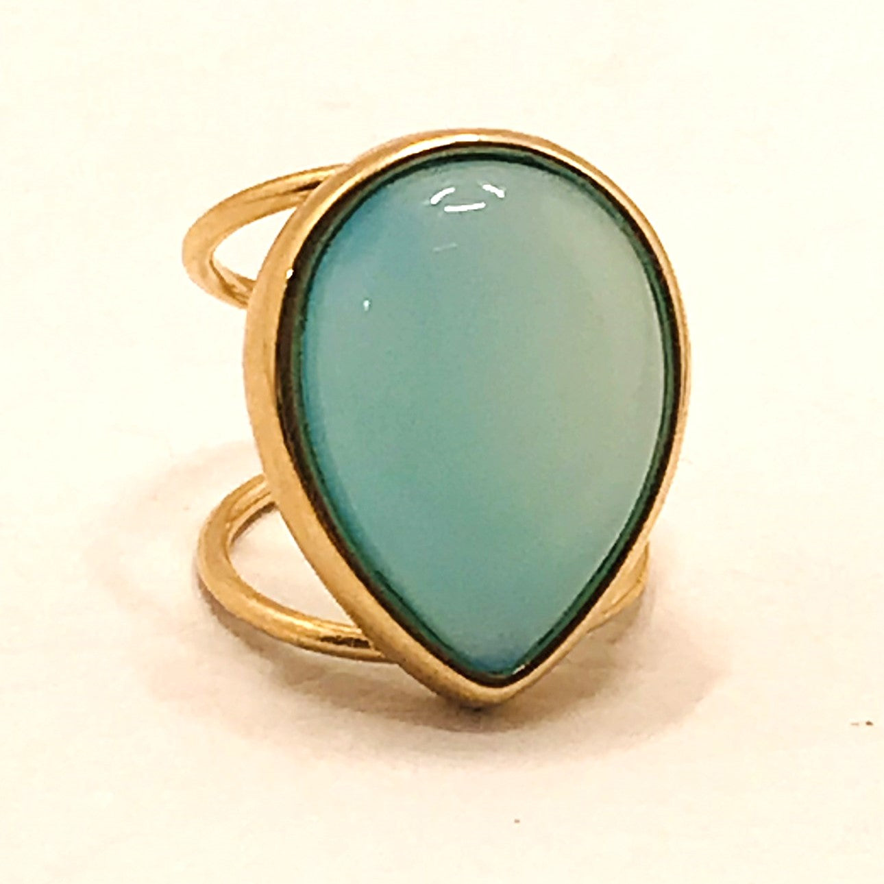 Large Drop Gemstone Adjustable Ring - Blue Agate