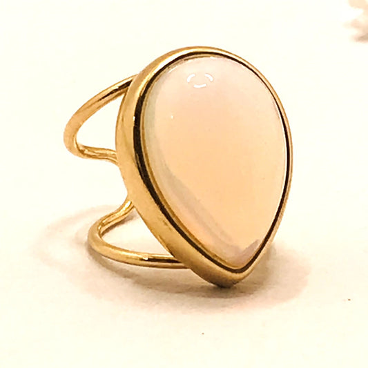 Large Drop Gemstone Adjustable Ring - Opaline