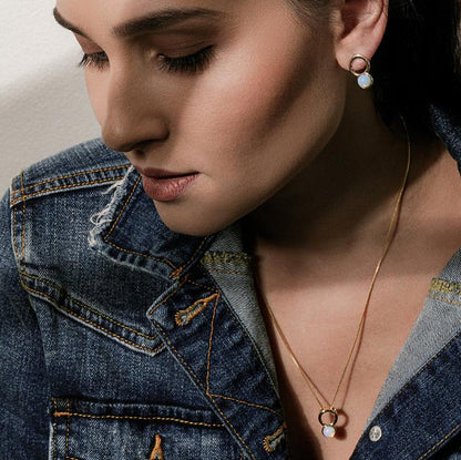 Double Circles Small Earring - Blue Agate