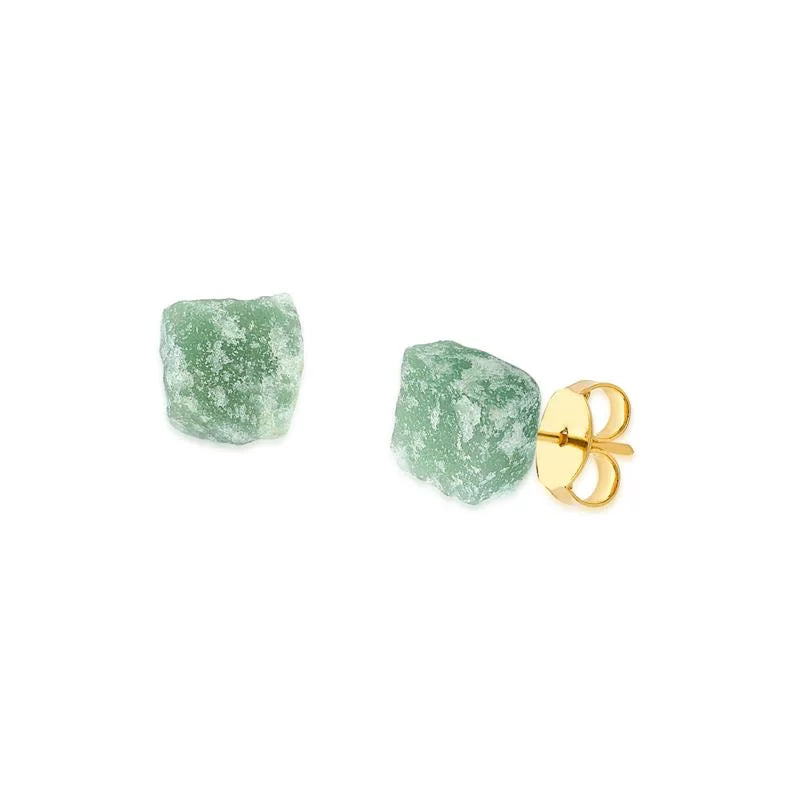 Raw Gemstone Cubes Earring - Green Quartz - Small