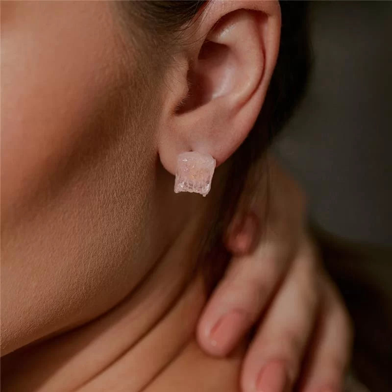 Raw Gemstone Cubes Earring - Rose Quartz - Small