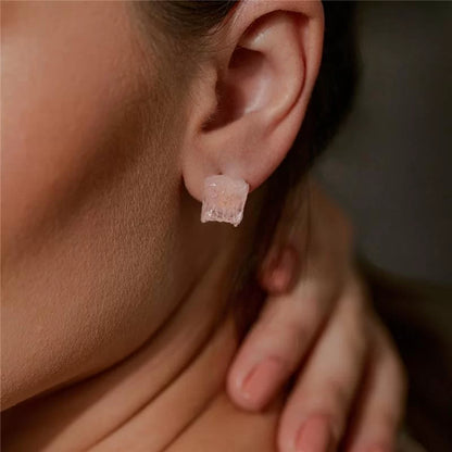 Raw Gemstone Cubes Earring - Rose Quartz - Small