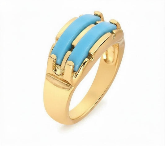 Double Stripe Gemstone Ring- Blue Agate