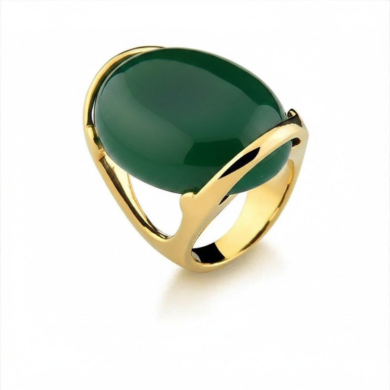 Medium Oval Gemstone Ring - Green Agate