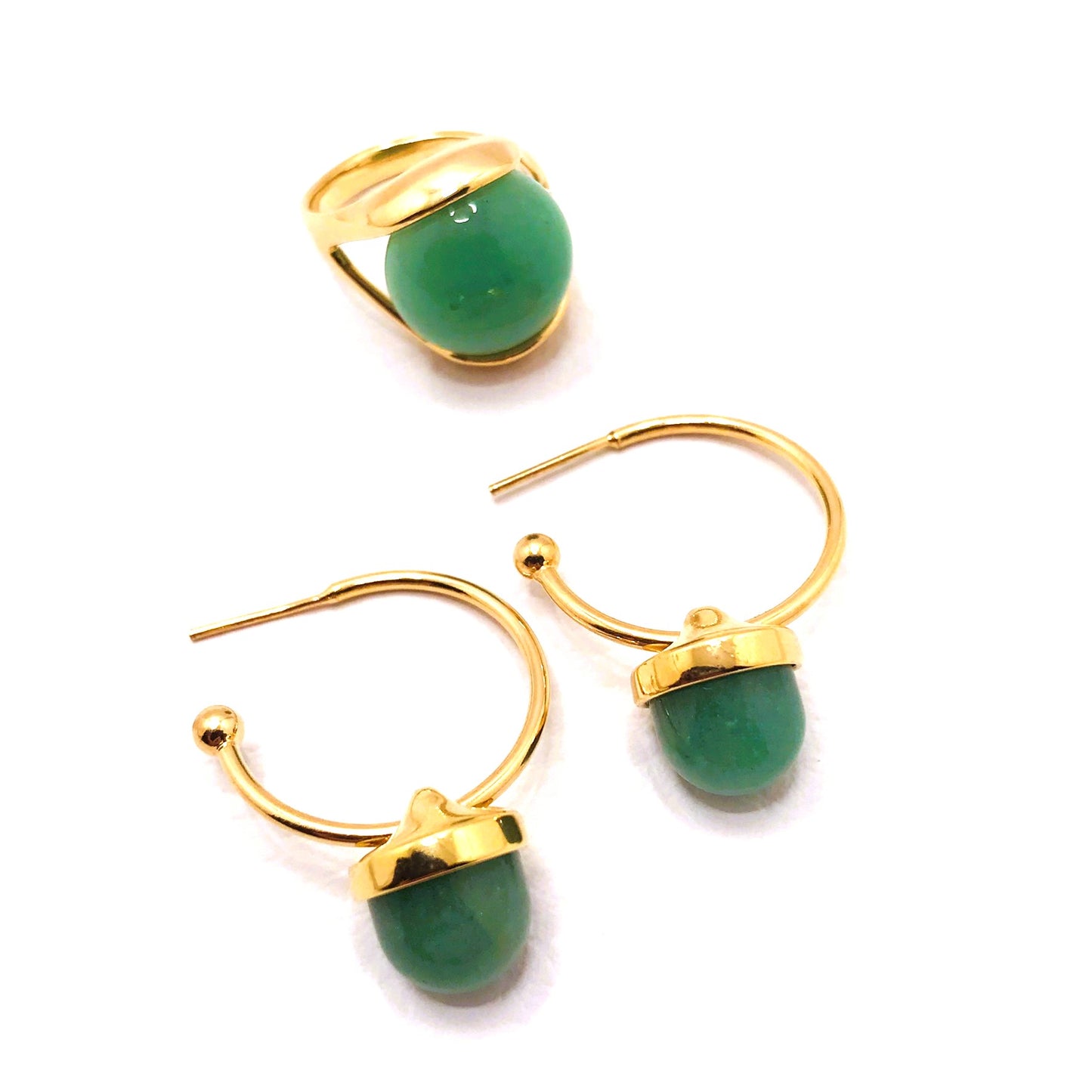Small Hoop Gemstone Earring - Green Agate