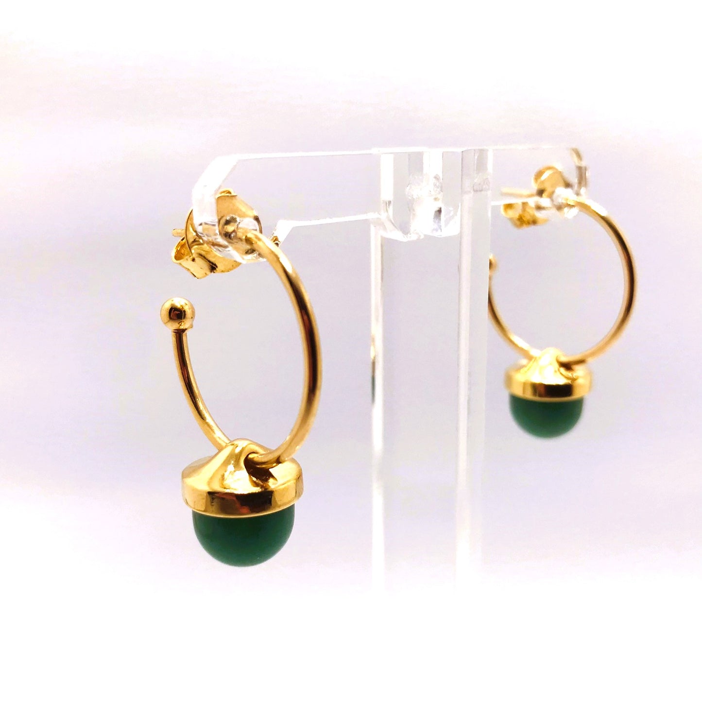 Small Hoop Gemstone Earring - Green Agate