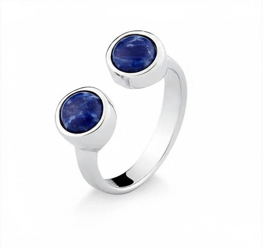 Sodalite Twin Ring - Rhodium