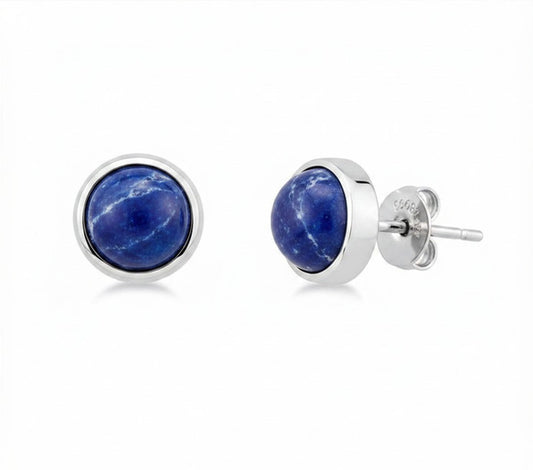 Mini-Dot Gemstone Earring - Sodalite - Rhodium