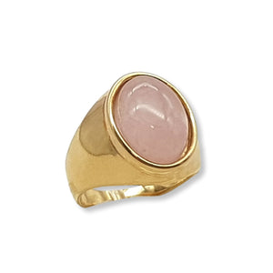 Oval Gemstone Signet Ring - Rose Quartz
