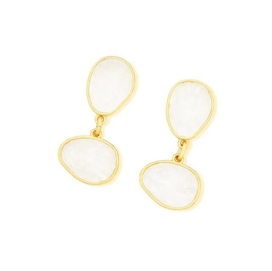 Pendiente de poste de piedra preciosa rectangular - Cuarzo rosa