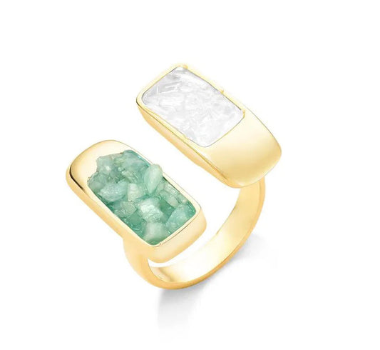 Fragments Rectangles Ring- Selenite & Green Amazonite