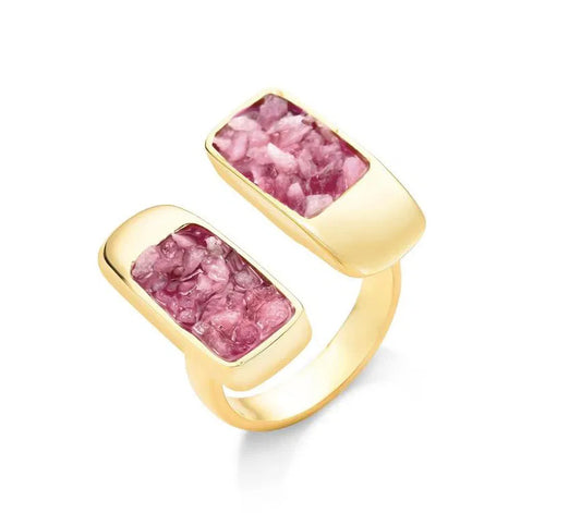 Fragments Rectangles Ring- Selenite & Rose Rodonite