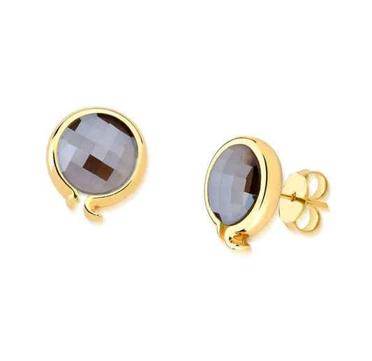 Curvy Pearly Gemstone Earring - Pearly Smoke Obsidian
