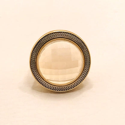 Large Pearly Gemstone Ring w/ Rhodium - Pearly Opaline