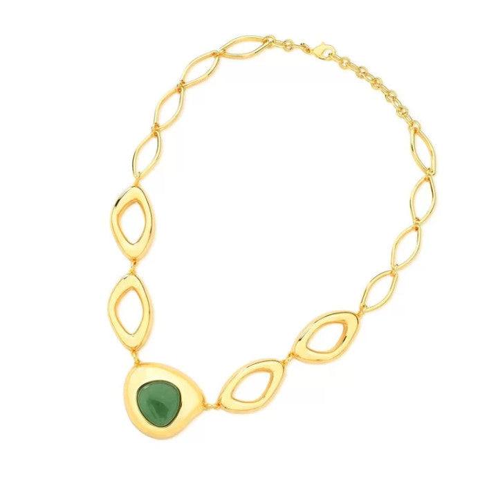 Jungle Gems Bold Necklace - Green Agate