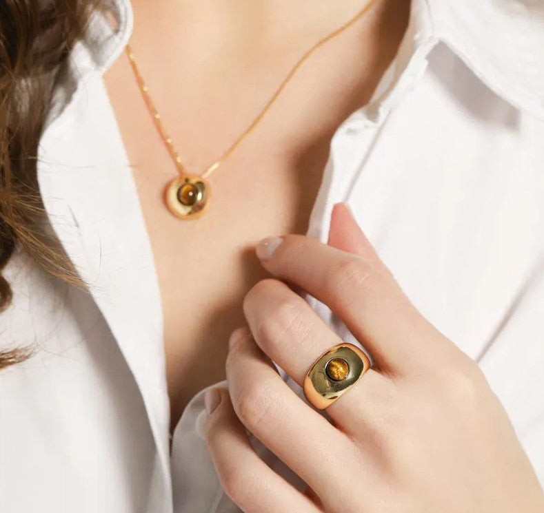 Rose Quartz Wide Band Ring