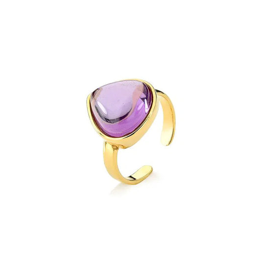 Small Drop Adjustable Ring - Amethyst