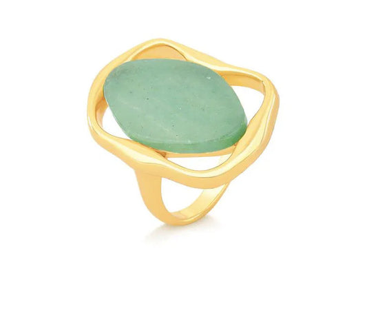 Geometric Elipse Ring- Green Quartz