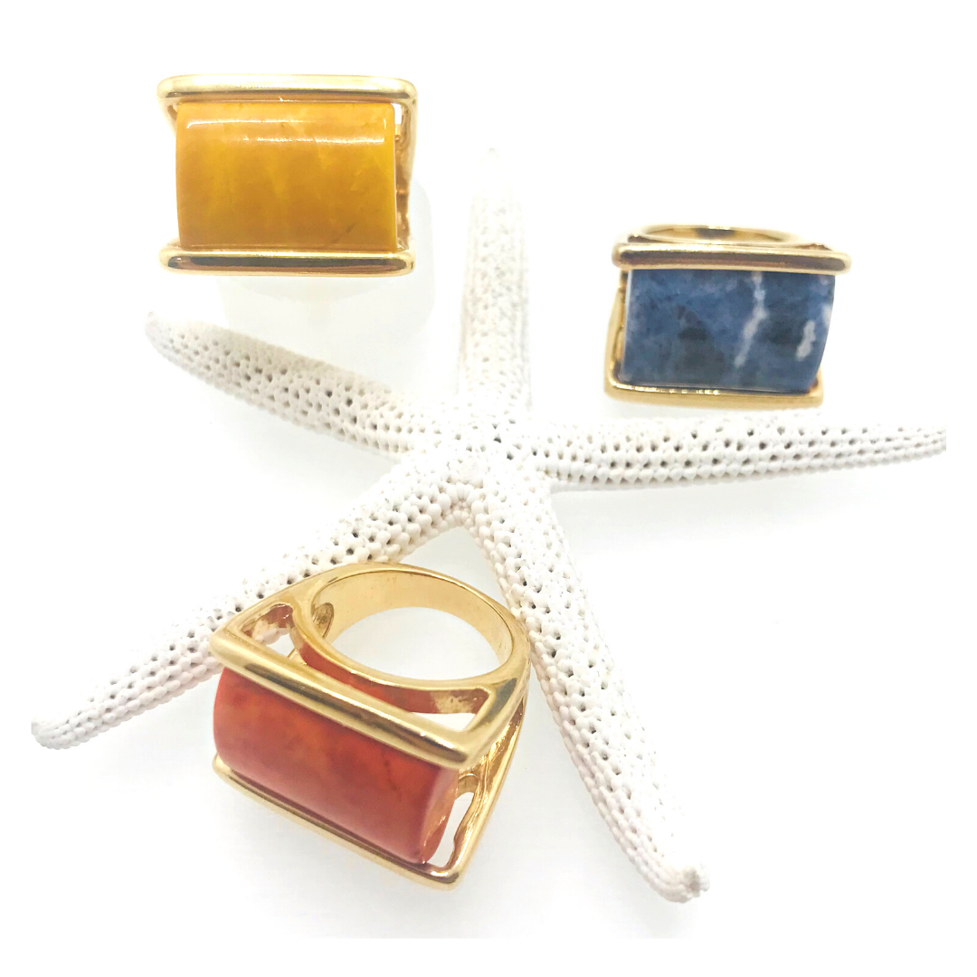 Colección Earth - Anillo rectangular con piedras preciosas