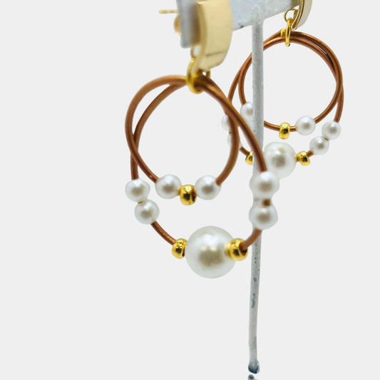 Leather and Pearls Earring- Gold