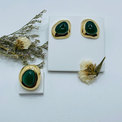 Jungle Gems Bold Earring - Green Agate