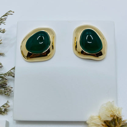 Jungle Gems Bold Earring - Green Agate